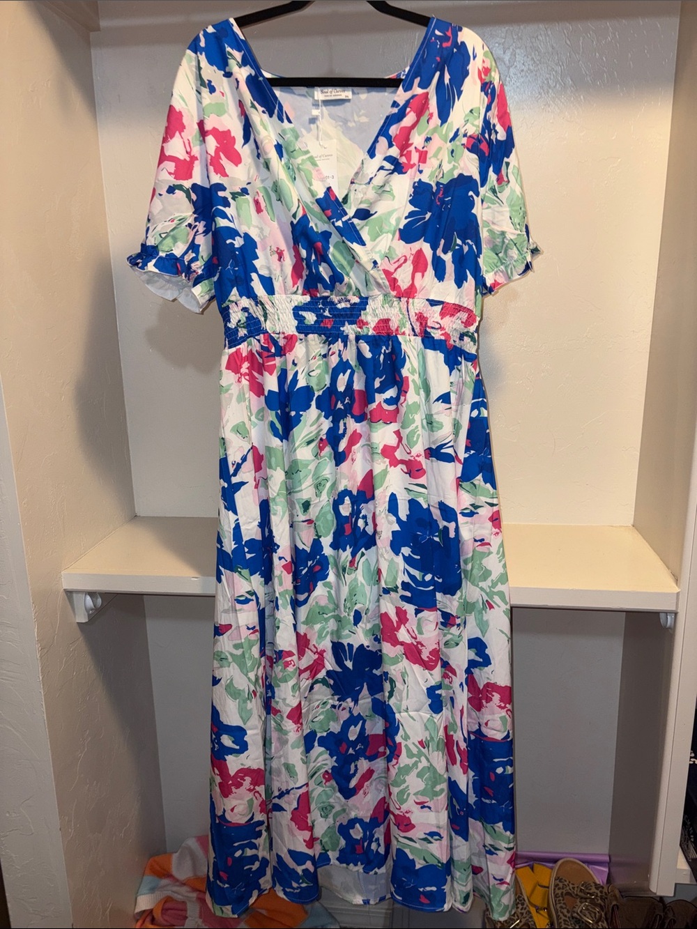 Surplice Floral Maxi Dress in Blue, Pink & Green